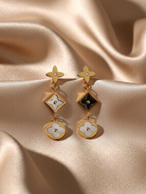Gold Tone Floral Geometric Drop Earrings